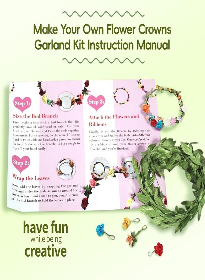 EggSun Flower Crown Making Kit for Girls Kids Gift Tea Party Spring Craft Bracelet DIY Fairy Flower Crown Kit Kids Birthday Party Floral Hair Arts Crafts Spring Easter Gift for Girls 5 6 7 12 Year Old - Image 4